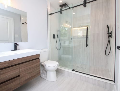 clean bathroom with glass